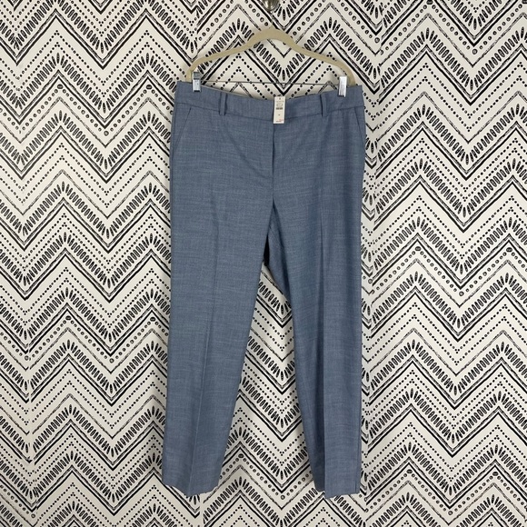 NWOT Women Talbots Blue Chambray Mid Rise Straight Leg Hampshire Ankle Pants 14 - Picture 1 of 10